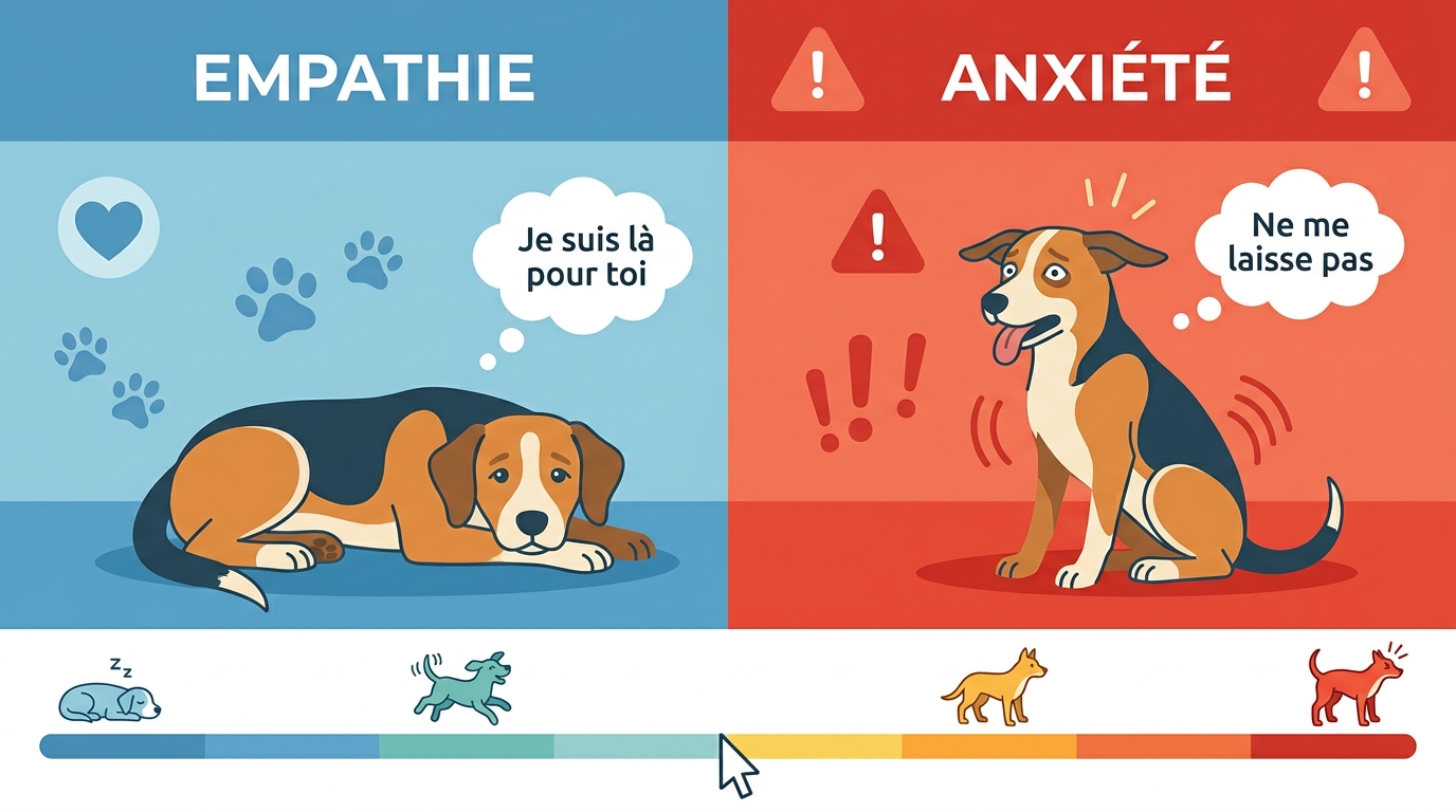Infographie différence chien empathique versus chien anxieux pot de colle