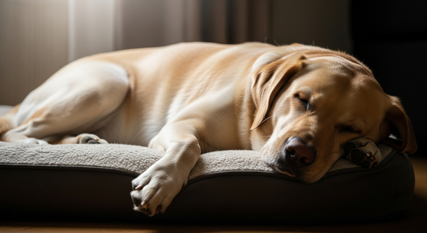 Chien endormi paisiblement après vaccination, réaction normale