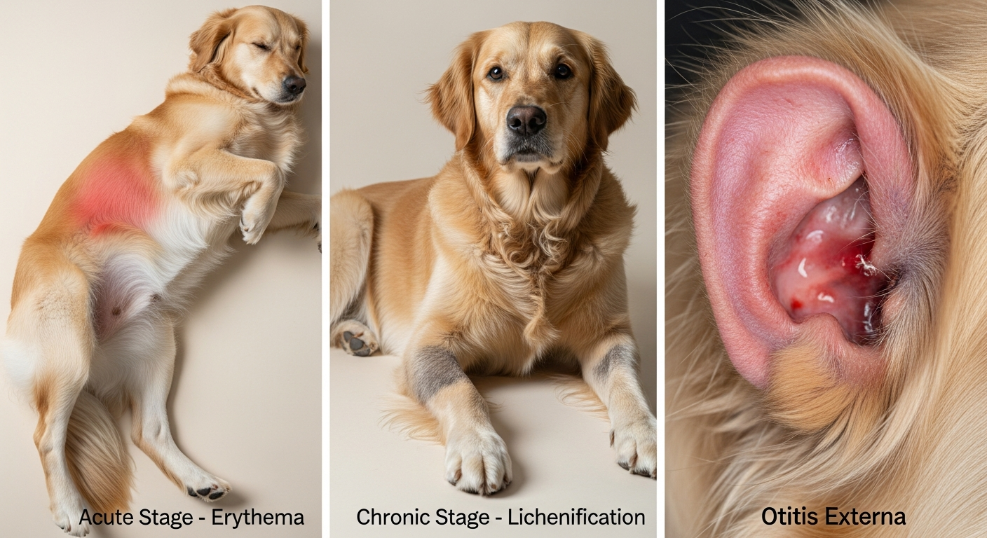 Stades évolutifs dermatite atopique chien : aigu chronique otite