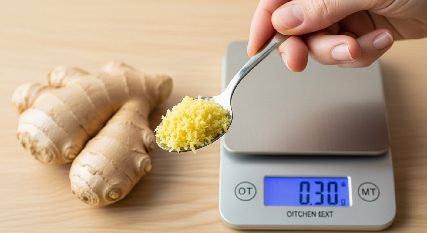 Dosage gingembre frais râpé cuillère balance chien mal des transports