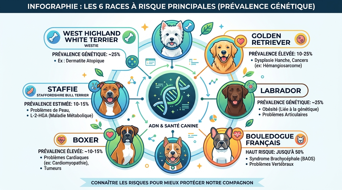 Races chiens prédisposées dermatite atopique Westie Golden Labrador