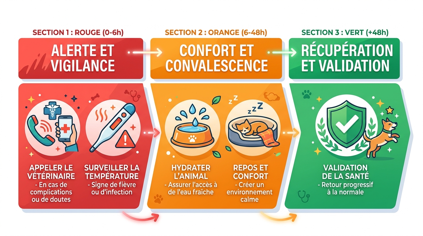 Timeline surveillance post-vaccin chien 0-6h 6-48h plus 48h