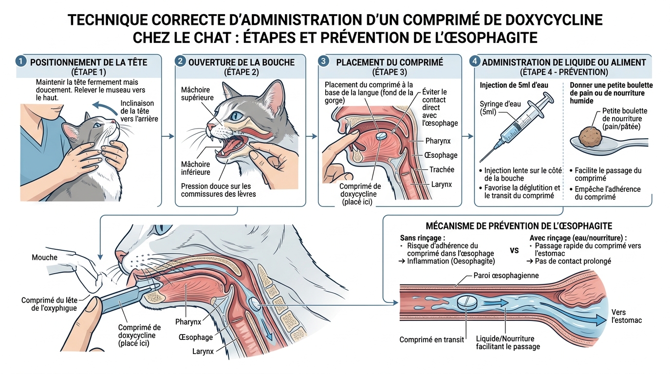 Technique administration doxycycline chat éviter œsophagite