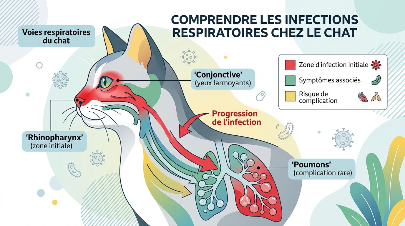 Schéma anatomique infection coryza chat voies respiratoires