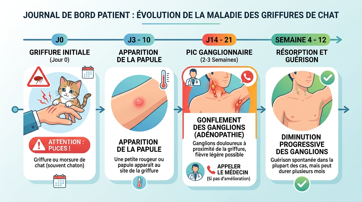 Calendrier évolutif maladie griffes du chat jour par jour