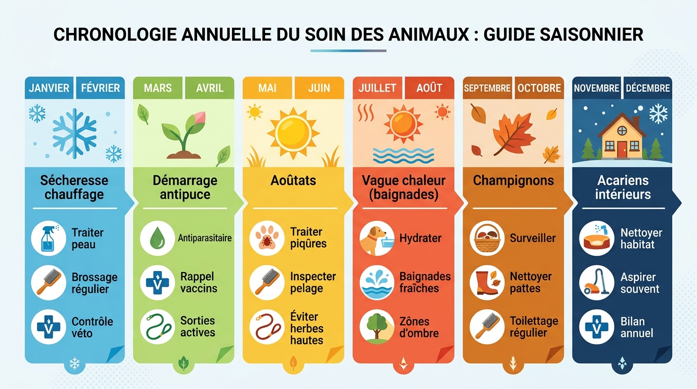 Calendrier prévention maladies peau chat par saison 2026