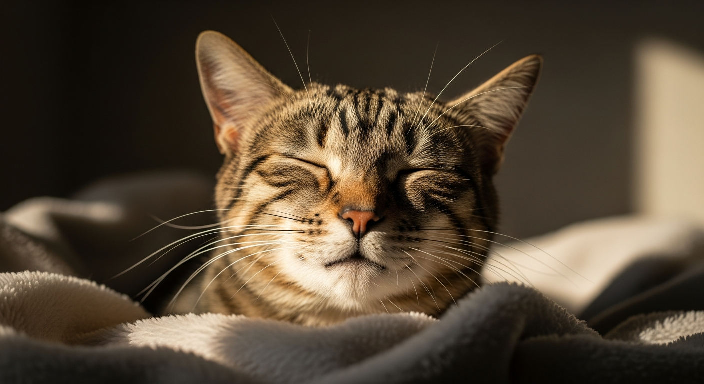 Chat âgé malade ronronnant fin de vie confort apaisement
