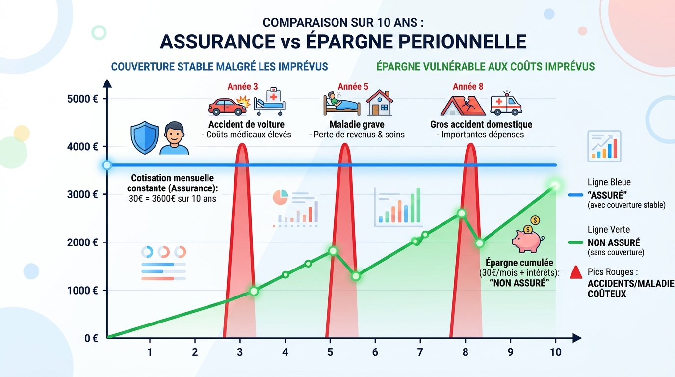 Comparaison graphique assurance versus épargne sur 10 ans pour chien