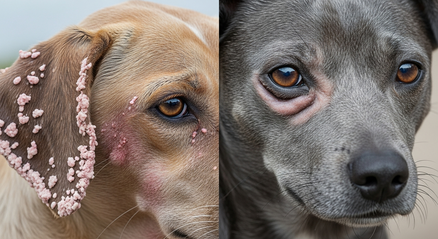 Comparaison photo gale sarcoptique et démodécie chez le chien