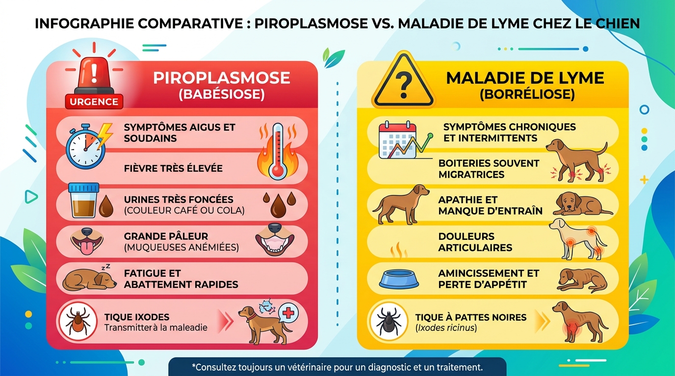 Comparaison symptômes piroplasmose vs maladie Lyme chat infographie