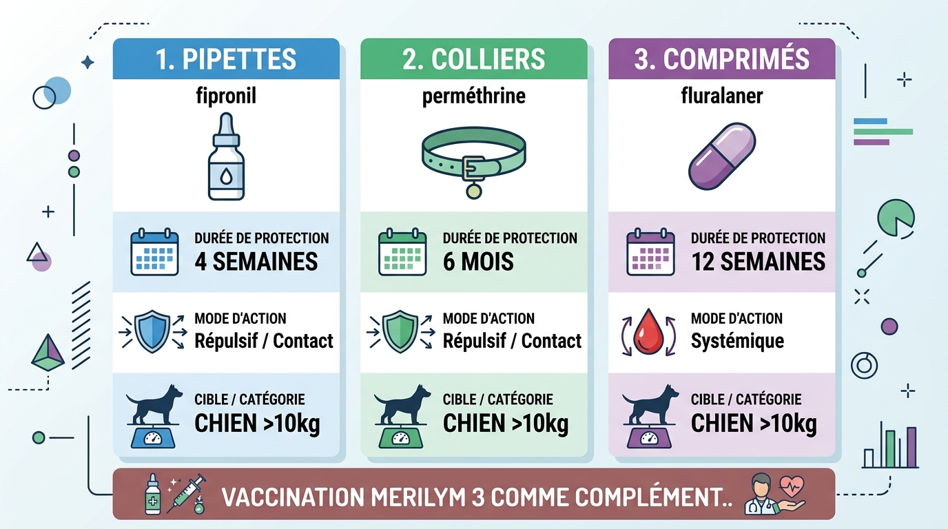 Comparatif antiparasitaires chien Lyme fipronil permethrine fluralaner