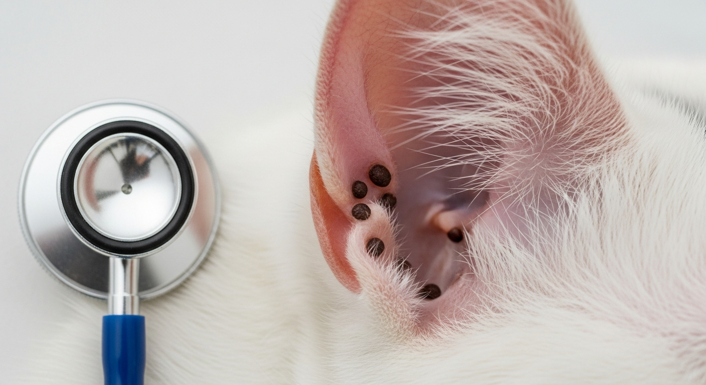 Photo oreille chat dépôts noirâtres gale auriculaire otodectes