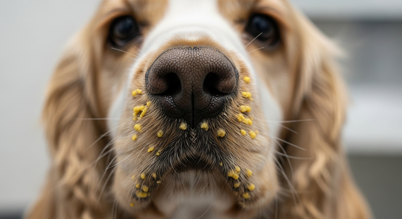 Photo lésions pemphigus foliacé museau chien Cocker
