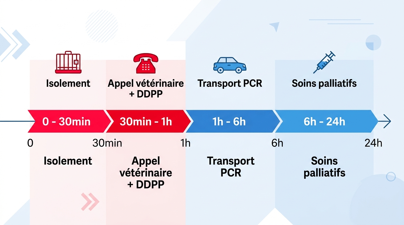 Infographie protocole urgence 24h maladie Aujeszky chien