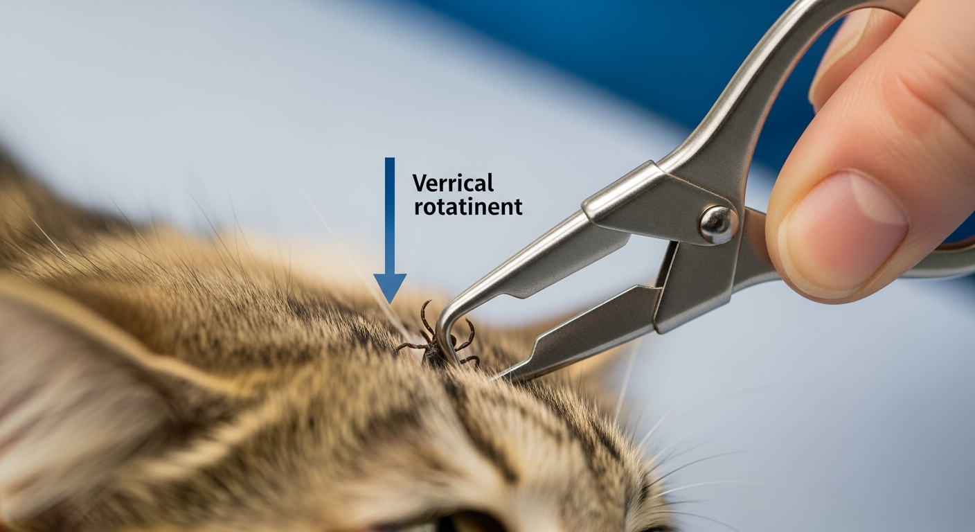 Technique retrait tique Ixodes chat avec tire-tique