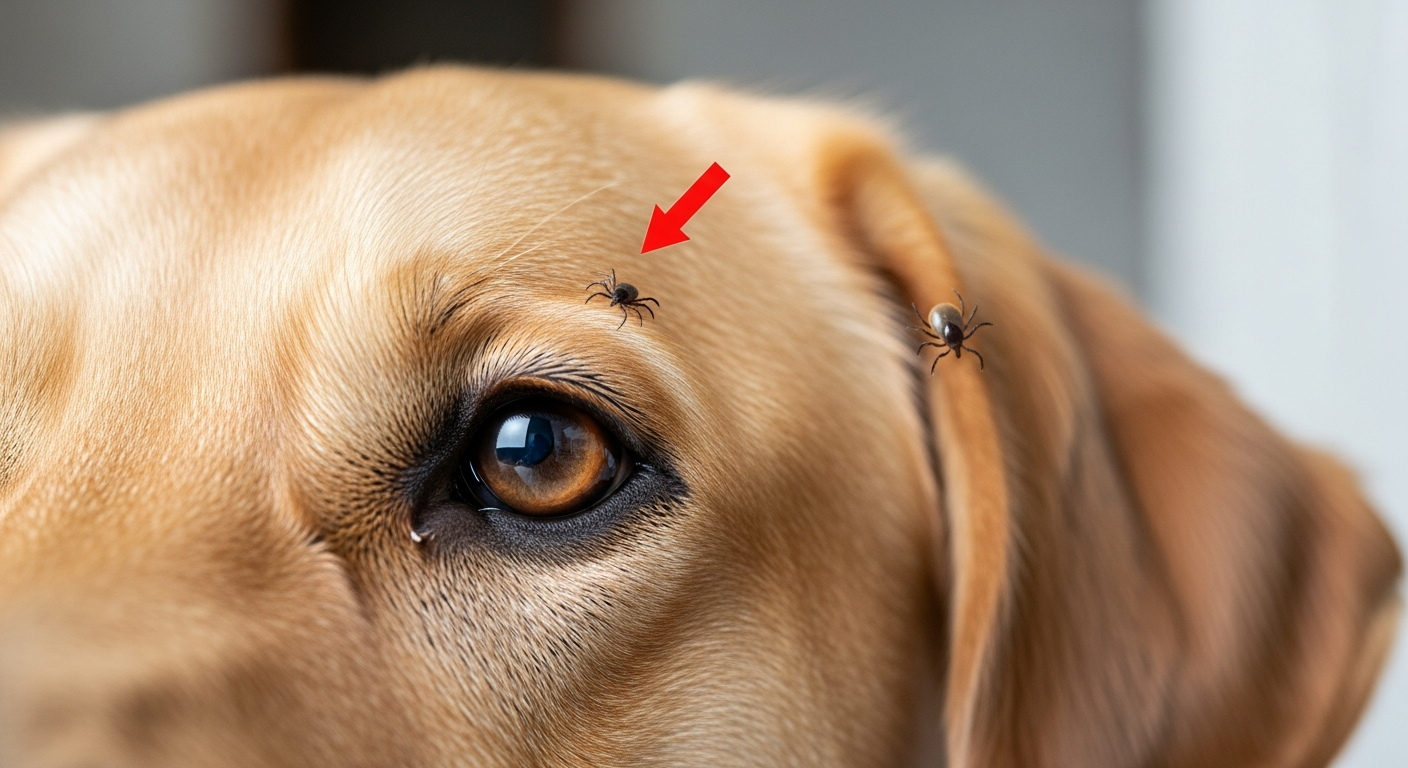 Tique fixée sur oreille chien zone inspection