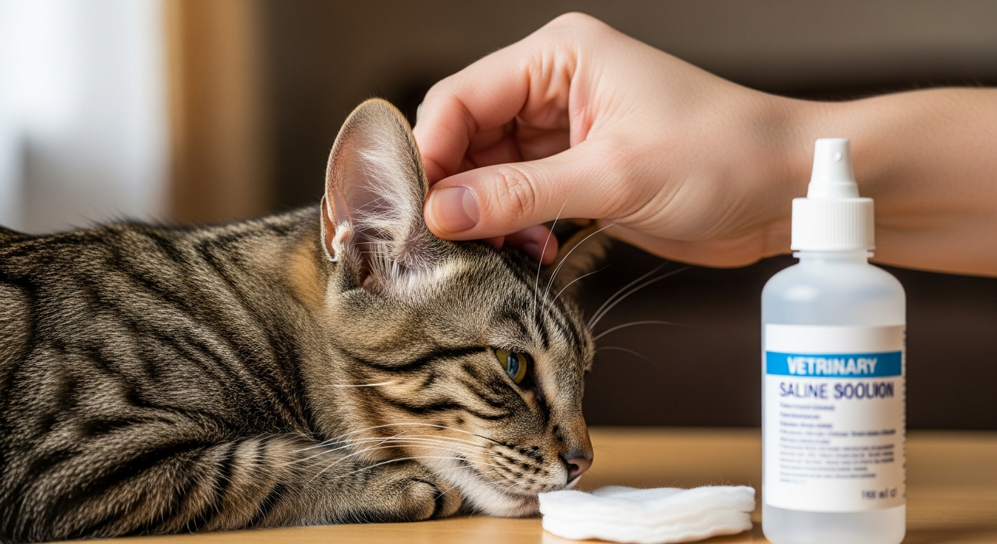 Nettoyage oreille chat sérum physiologique compresse technique