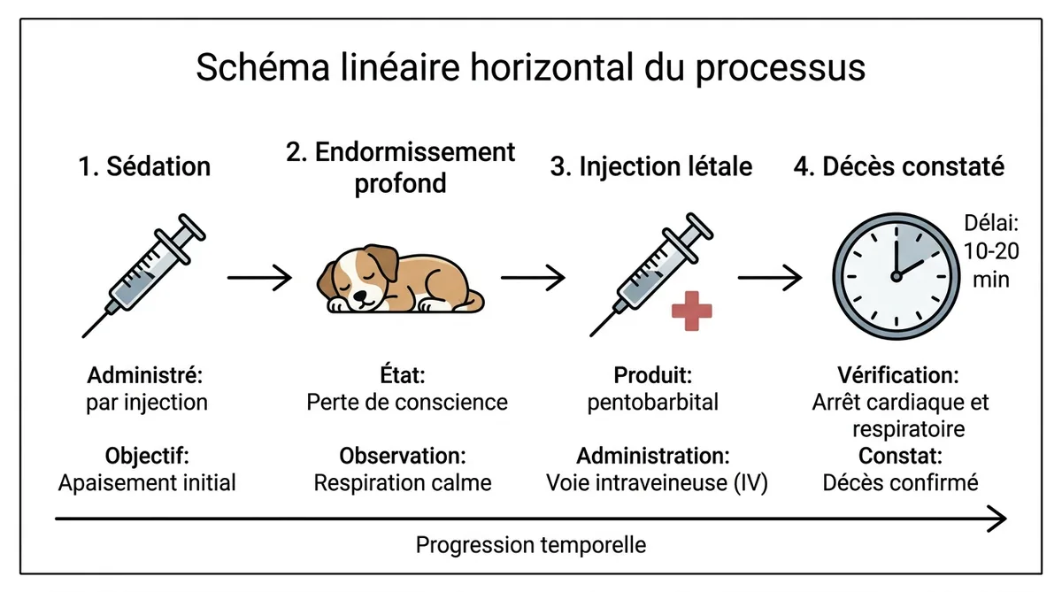 Schéma protocole médical euthanasie chien étapes sédation injection