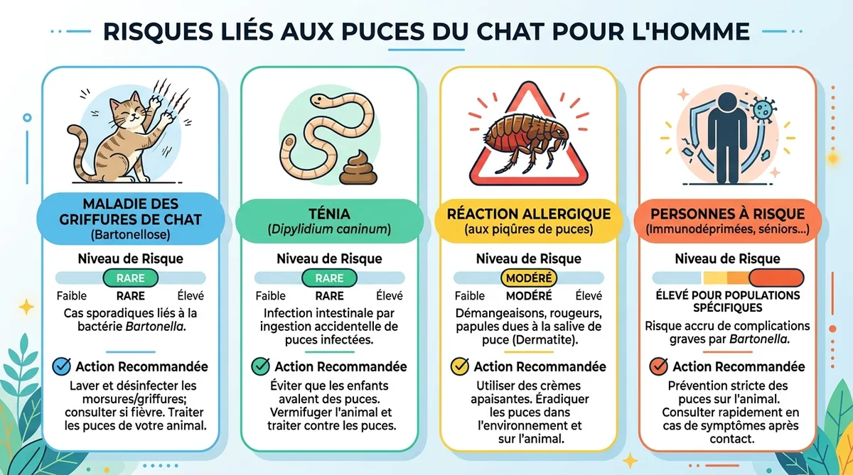 Infographie risques maladies puces chat transmission homme bartonella ténia
