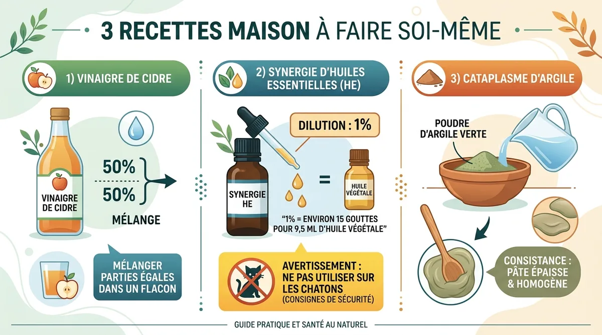Infographie recettes traitement naturel teigne chat dosages précis