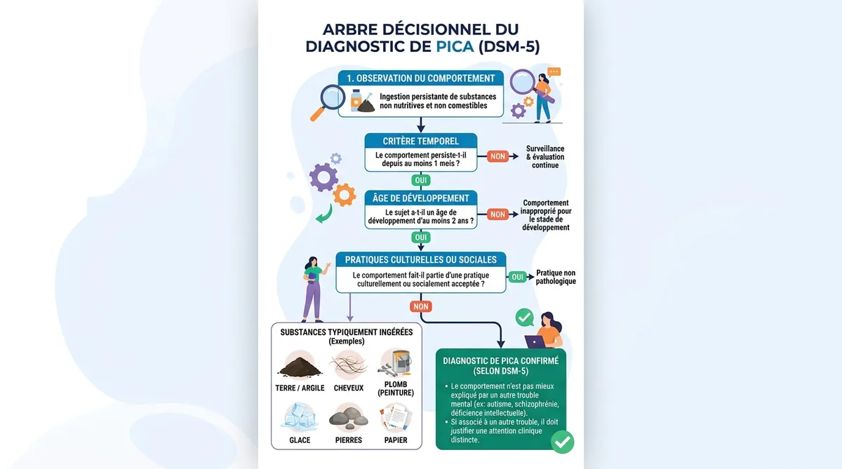 Schéma diagnostic syndrome de pica critères DSM-V durée substances