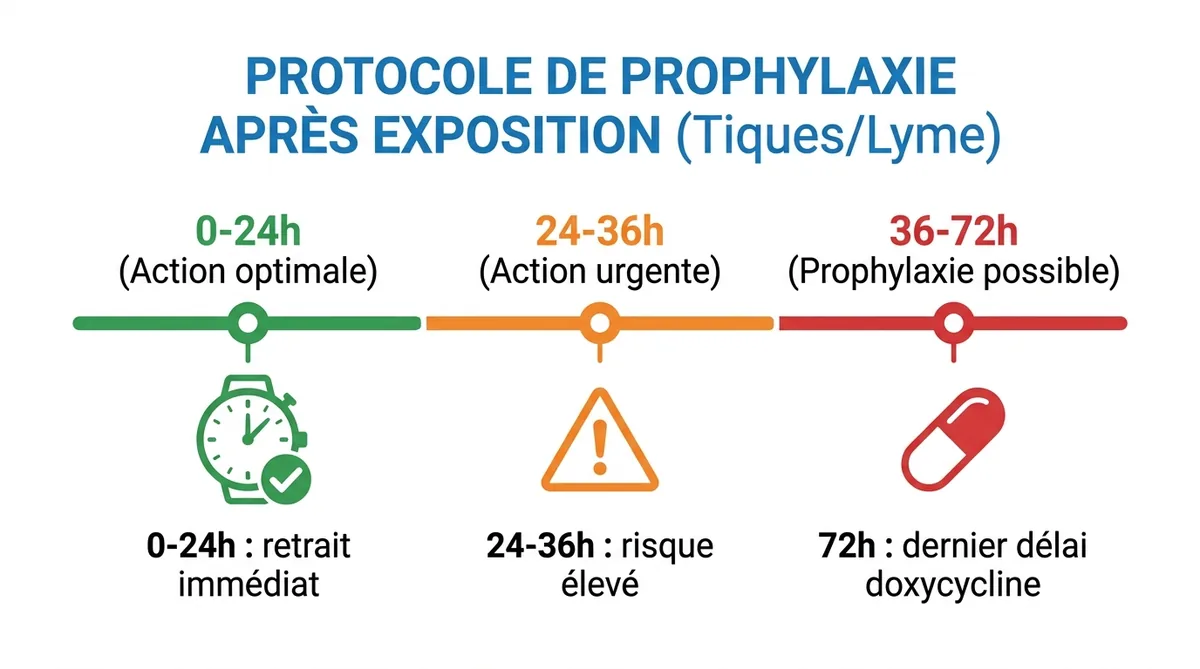 Infographie délais critique retrait tique : 24h 36h et 72h