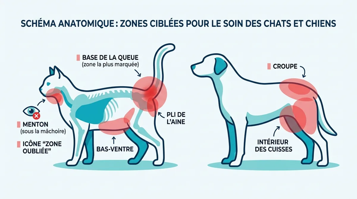 Zones localisation crottes puces chat chien menton base queue