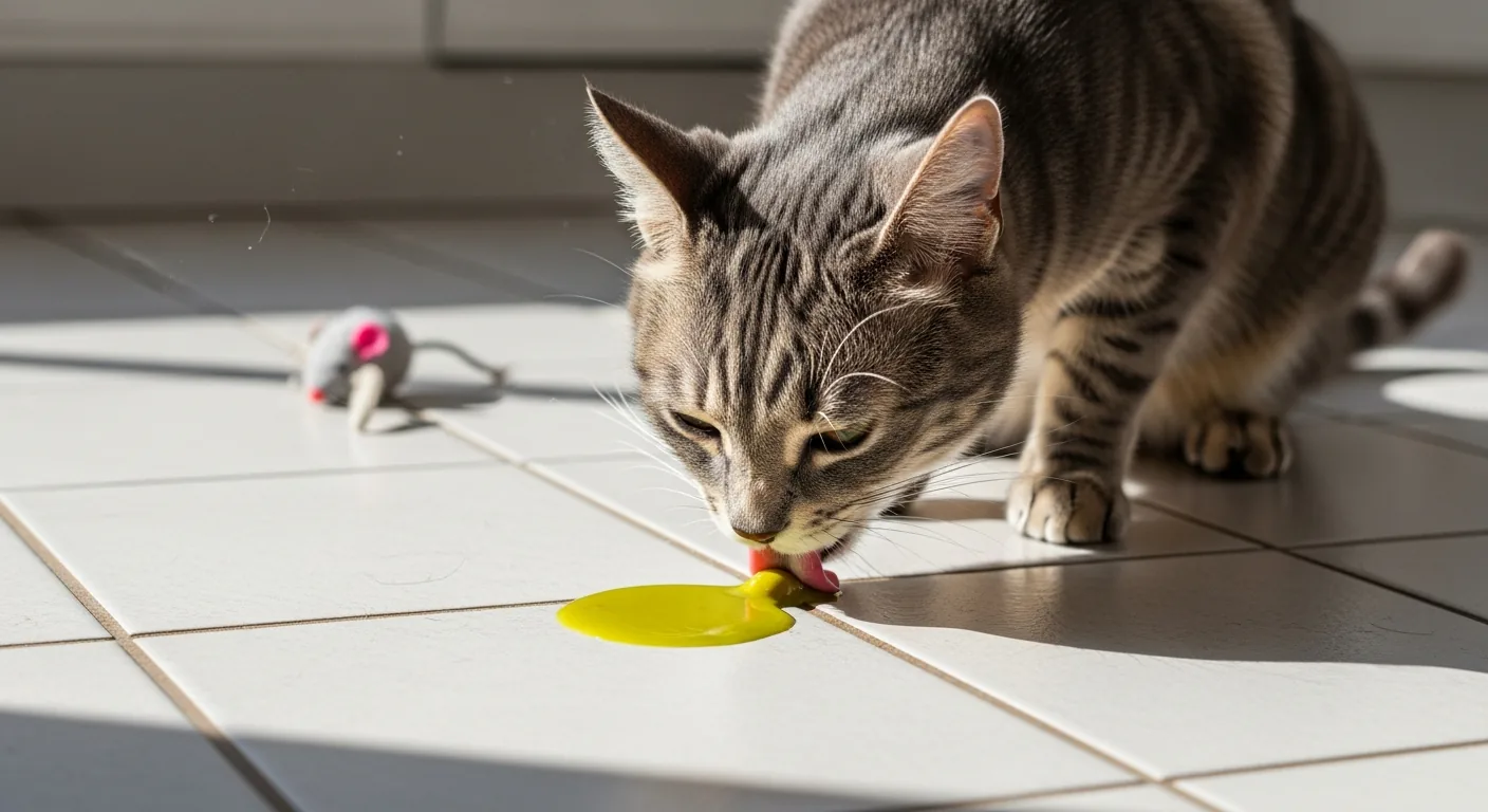 Mon chat vomit de la bile : causes, couleurs et protocole d'action