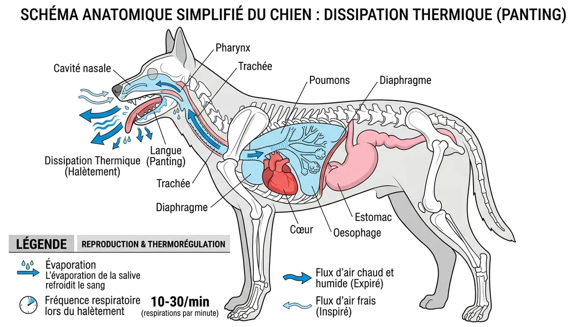 Schéma thermorégulation chien langue évaporation respiration