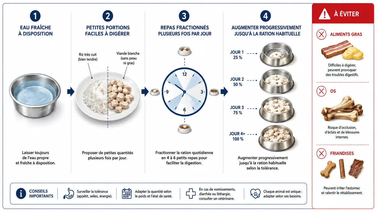 Schéma de réhydratation et alimentation transitoire du chien