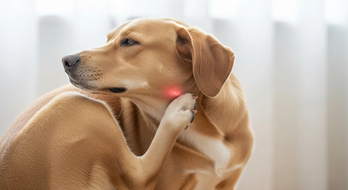 Chien qui se gratte le cou à cause de démangeaisons