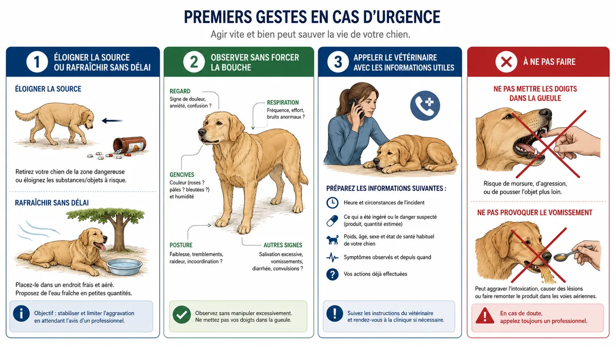 Schéma des gestes sûrs face à un chien qui salive