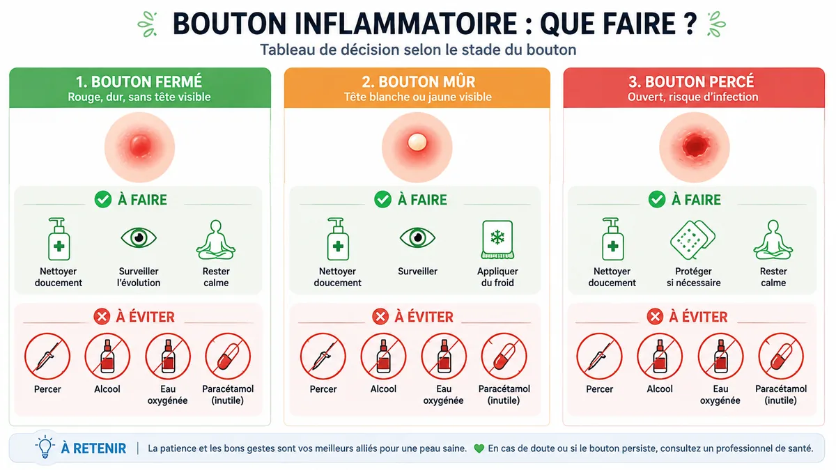 Infographie gestes autorisés et interdits selon le stade de l'abcès