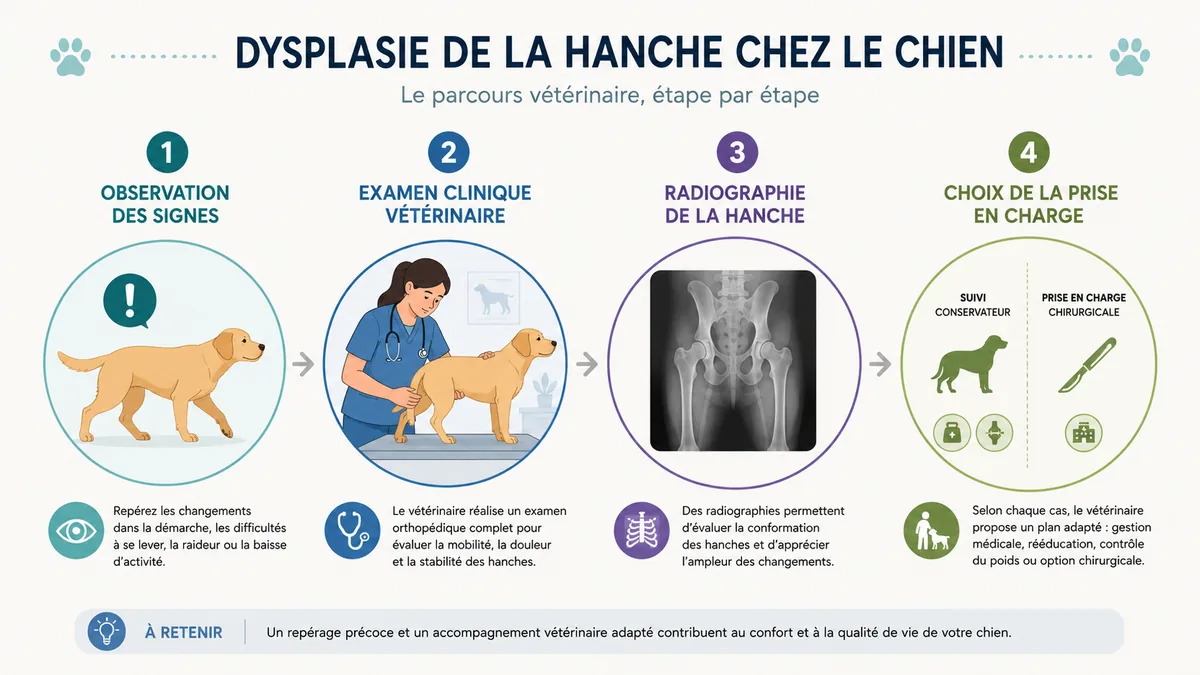Parcours de diagnostic et traitement de la hanche canine
