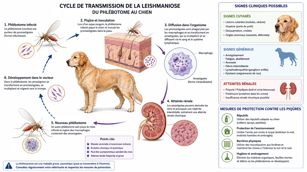 Schéma de transmission de la leishmaniose canine