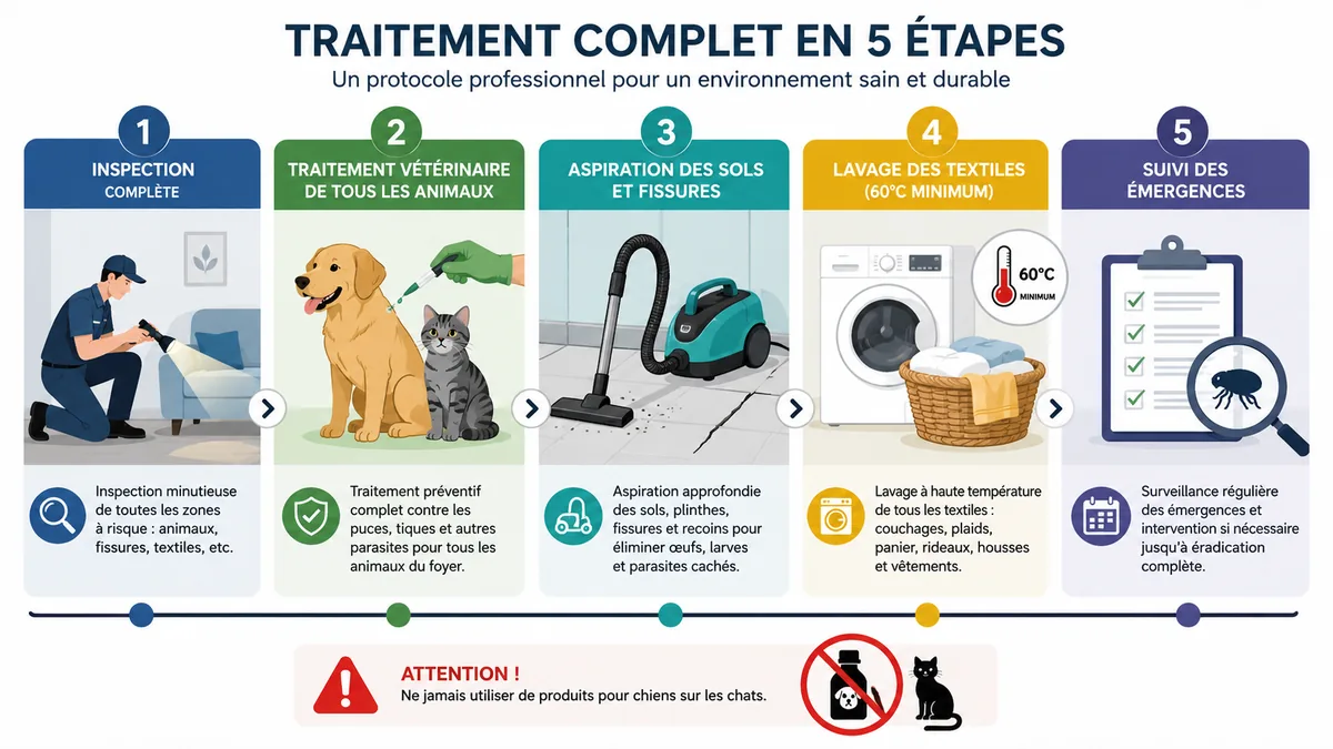 Étapes pour traiter puces sur animal et habitat
