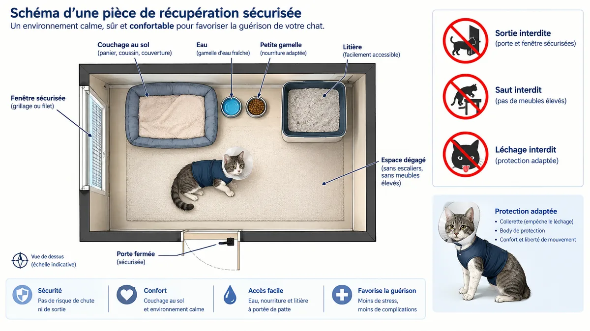Aménagement sécurisé pour une chatte après stérilisation