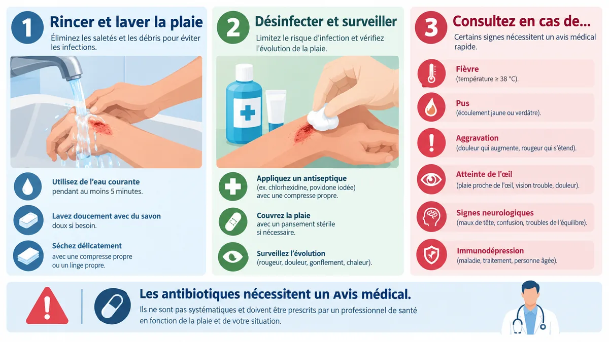 Étapes des soins après une griffure de chat