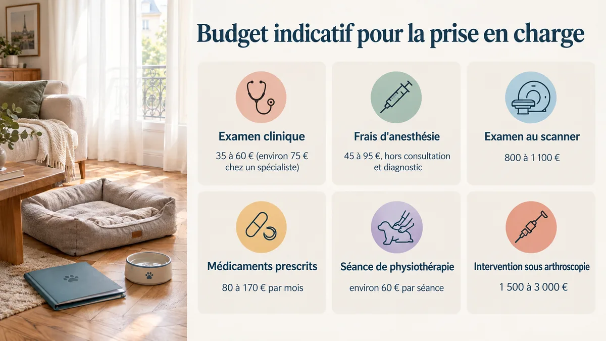 Coûts indicatifs des soins vétérinaires pour chien : examens, scanner, arthroscopie et physiothérapie